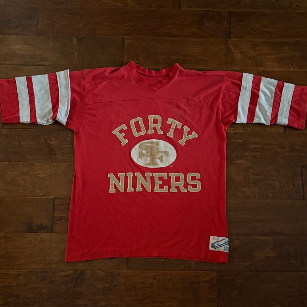 Red Vintage single Stitch San Francisco Forty Niners Shirt with White Stripes